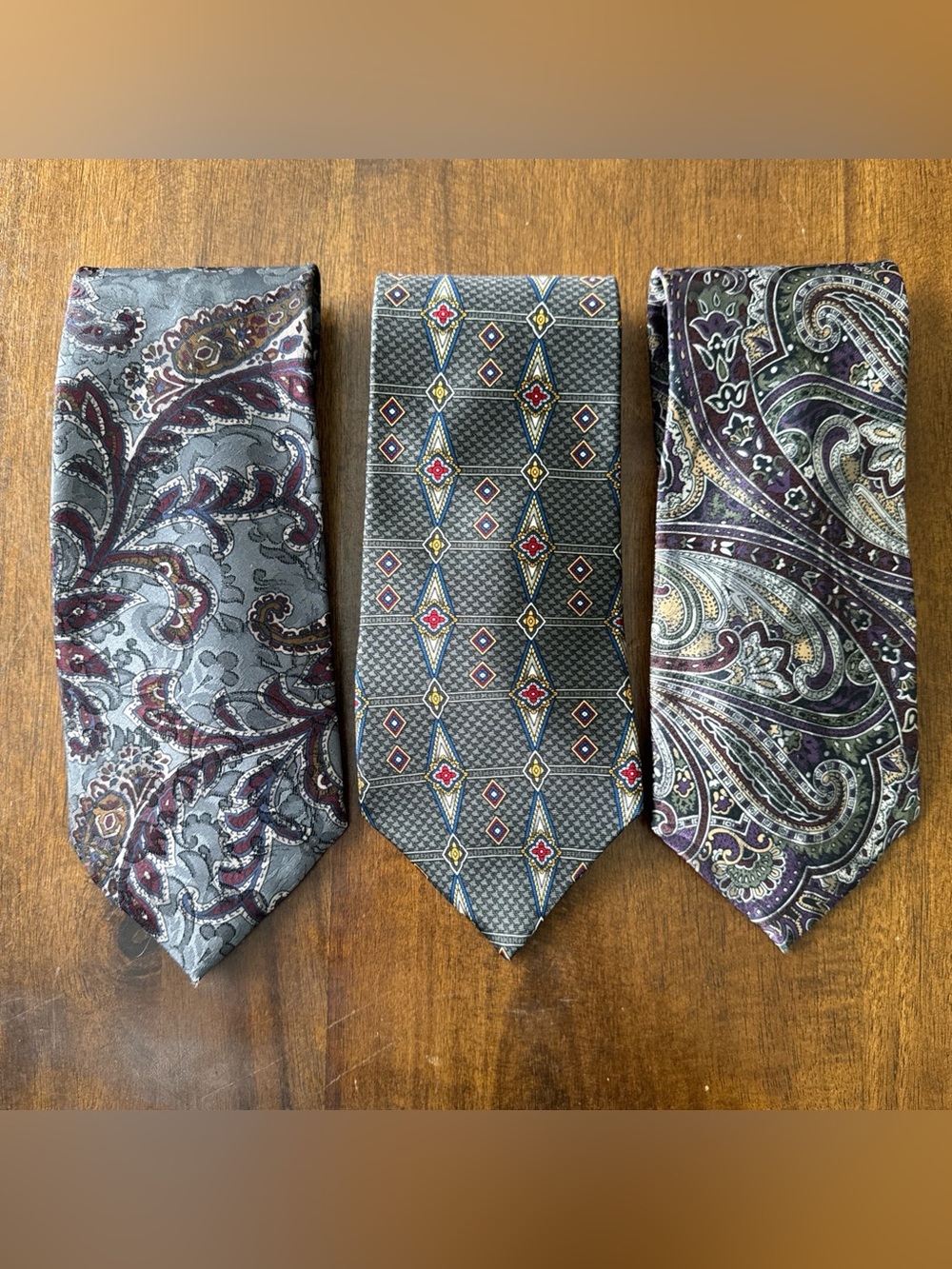 Wembley Gray Blue Tie Lot of 3 Vintage Paisley Floral Poly or Silk Made in USA